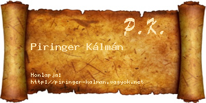 Piringer Kálmán névjegykártya
